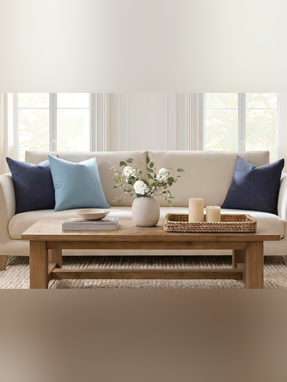 Pillow Cover Solid Light Blue Linen-Look Square